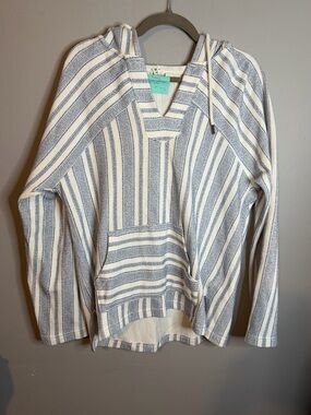Roxy Blue and White Striped Hooded Pullover